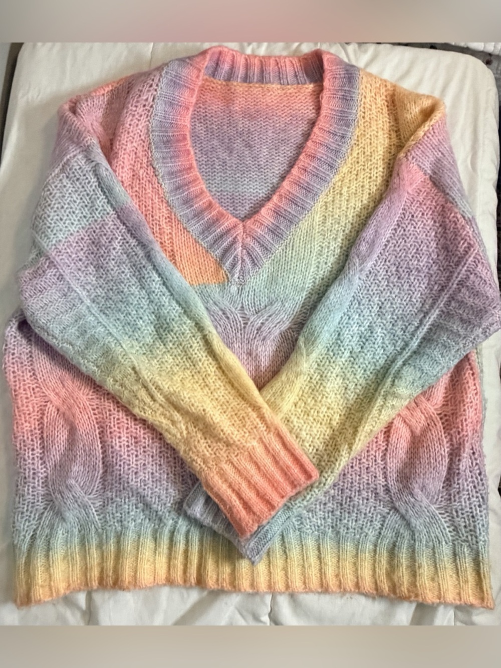 SHEIN Pastel Cable Knit V-Neck Sweater 1XL Like New